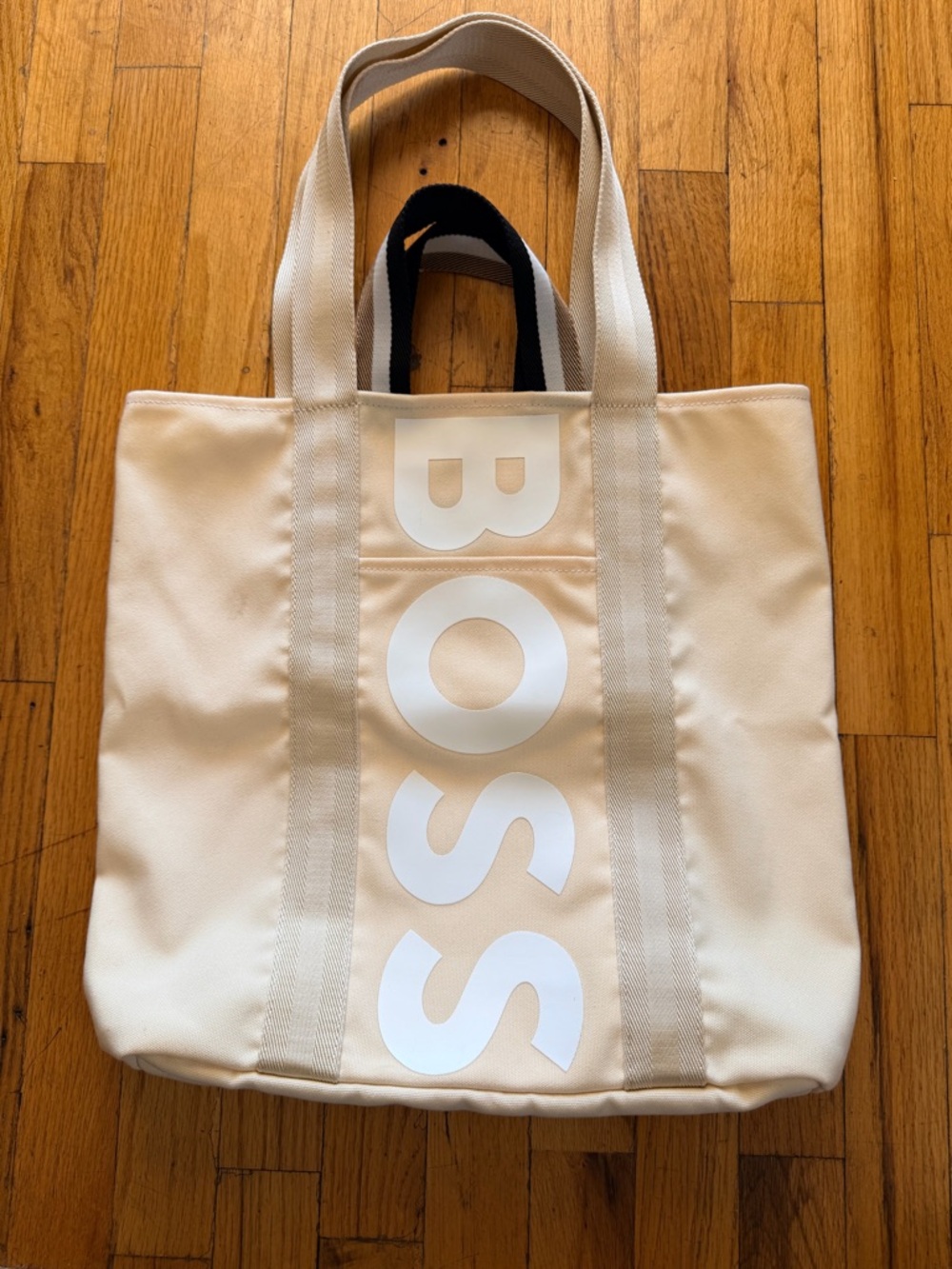 Boss Cream Canvas Tote with White Logo